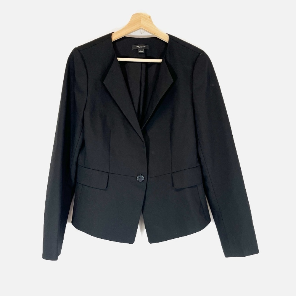 Ann Taylor Single Button Blazer Black Peplum Hem Office Career Wear Size 6